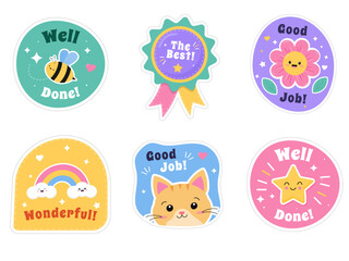 Fototapeta premium Cute Kawaii Reward Stickers Set
