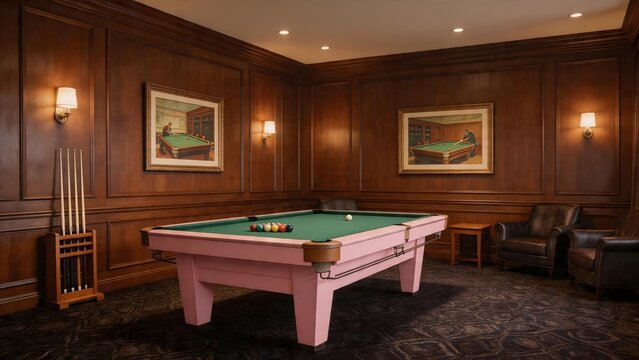 Billiard room with wooden walls