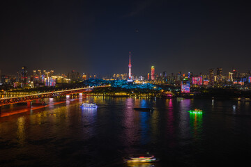 Fototapeta premium Night view of Wuhan, Hubei, China's city skyline and landmarks