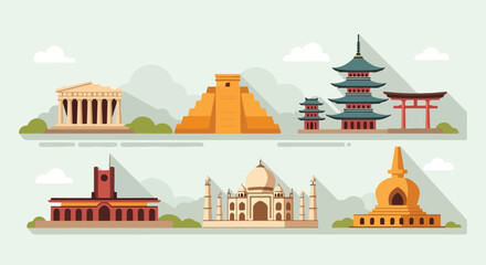 Colorful illustration of famous landmarks from around the world © Boy