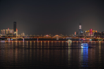 Naklejka premium Night view of Wuhan, Hubei, China's city skyline and landmarks