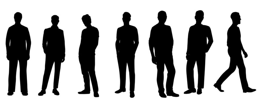 Silhouette d'hommes dans diverses poses, silhouette vectorielle, parfaite pour les projets de conception, d'arri&egrave;re-plan et de mode	
