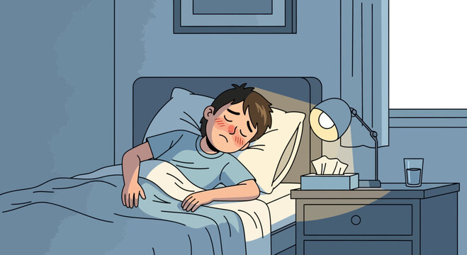 A Sick Person Lying in Bed With Exhaustion, Fever, Sickness, Or Other Illnes