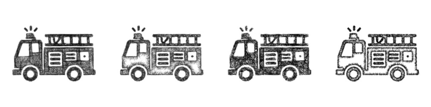 Sketch fire truck icon design set