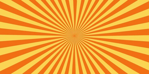 Fototapeta premium Abstract sunburst background featuring alternating vibrant orange and bright yellow radial stripes in a classic retro comic book style graphic design pattern illustration