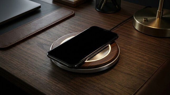 Sleek Smartphone with Blank Screen on Glowing Wireless Charging Pad