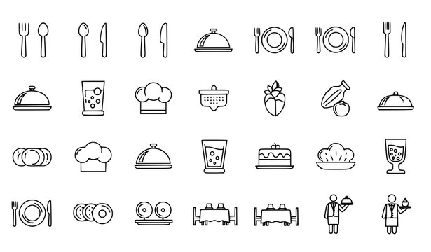 Catering thin line icons vector set restaurant tableware kitchen service