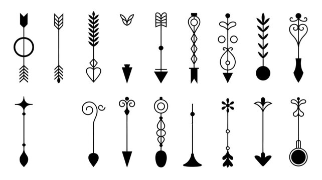 Collection of decorative arrow and floral line art designs on a white background high quality professional