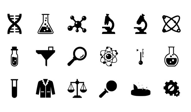 Science icons vector set laboratory DNA molecule flat illustration