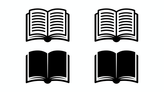 Four open book silhouettes with detailed pages black and white illustration on a white background