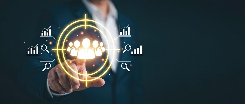 Business growth strategy digital marketing infographic professional office close-up view target audience engagement visualization