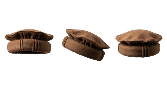 Traditional afghan pakol hat shown from three different views for central asian headwear
