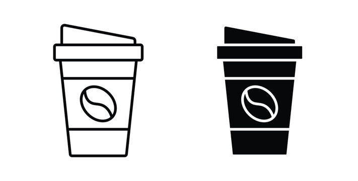 Disposable coffee cup icon linear pack. Editable solid icons