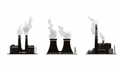 Industrial Factory Smoking Chimneys Silhouette.