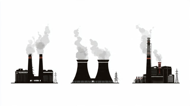 Industrial Factory Smoking Chimneys Silhouette.