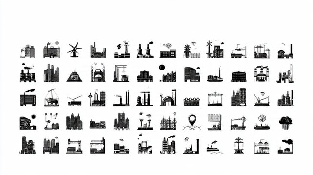 Various city and industrial icons.