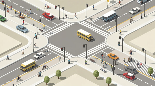 City street with buses and cars.