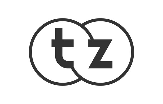 TZ business company emblem with outline rounds and letters t z. Logo template of two merged circles for brand identity, logotype. Vector Infinity symbol