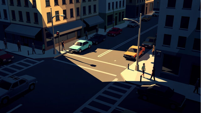 Cars on City Street Intersection.