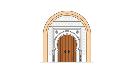 Fototapeta premium Brown wooden door with archway entrance.