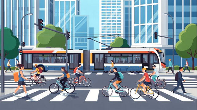 People Riding Bicycles Across Crosswalk.