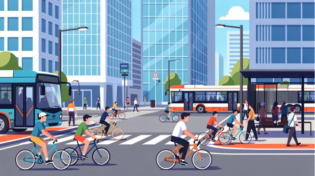 People Riding Bicycles on City Street.