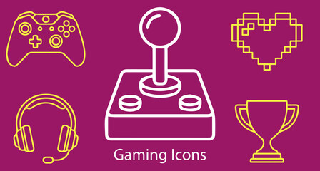 Modern Gaming Outline Icons Set on Magenta Background © Isnatun