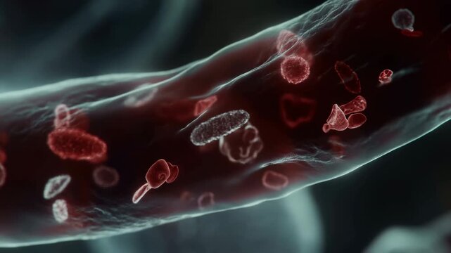 Indepth Cinematic Rendering Showcasing Red Cells And Platelets Moving Through Small Blood Channels
