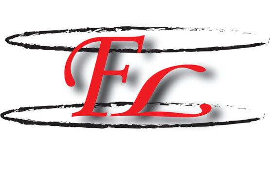 Red ELC Monogram Logo with Black Brush Stroke Double Oval Frame and Elegant Typography on Transparent Background