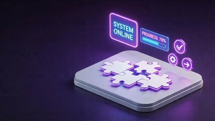 Fototapeta premium Puzzle pieces with neon system interface