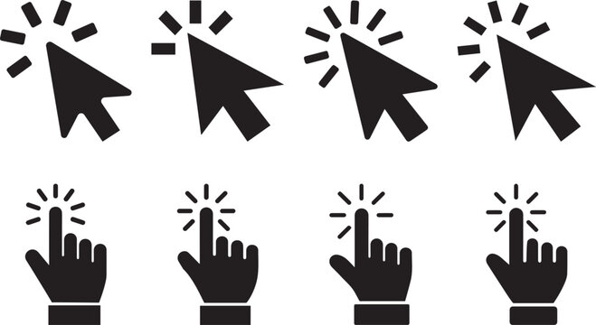 Mouse Cursor and Hand Click Icon Set Minimal Line Style Vector Illustration for UI UX Website App Interface Interaction Design

