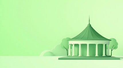 Fototapeta premium Serene Green Pavilion in a Tranquil Park Setting with Minimalist Style Trees