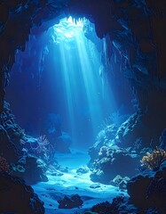 Fototapeta premium Underwater Cave with Sunlight Streaming In.