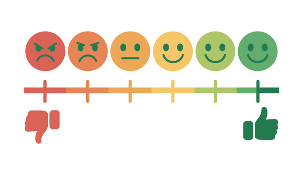 Customer Satisfaction Scale With Emoticon Feedback, Rating Meter Showing Emotional Response Levels, Flat Vector Illustration Design.