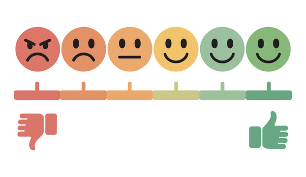 Customer Satisfaction Scale With Emoticon Feedback, Rating Meter Showing Emotional Response Levels, Flat Vector Illustration Design.