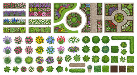 garden plan elements top view vector illustration © SHANTI