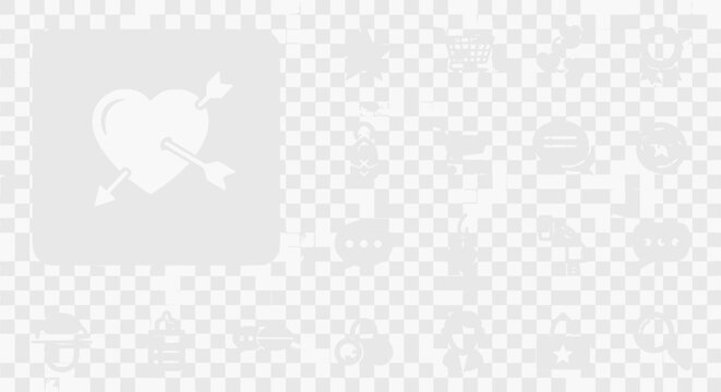 White Heart Icon with Cupid Arrow on Transparent Background, Love Symbol