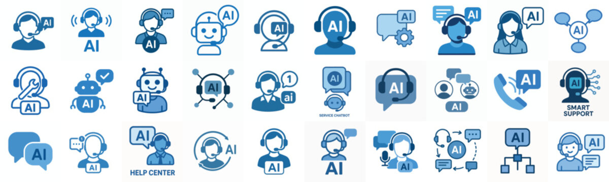 flat vector icon AI customer service blue color