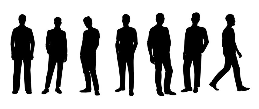 Silhouette d'hommes dans diverses poses, parfaite pour les projets de conception, d'arri&egrave;re-plan et de mode	