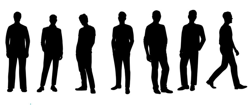 Silhouette d'hommes dans diverses poses, silhouette avec fond transparent, parfaite pour les projets de conception, d'arri&egrave;re-plan et de mode	