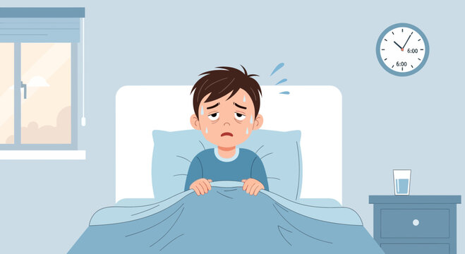 A Young Boy Waking up With A Sick Condition in the Morning at Six O'clock