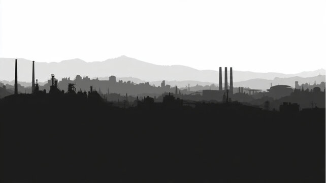 Industrial Silhouette Factory Skyline.
