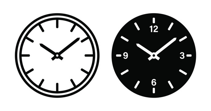 Black and white clock faces with hands
