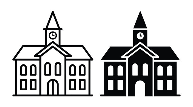 Black and white school building icons