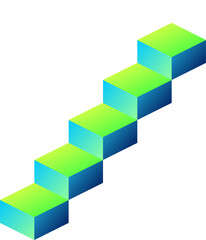 Fototapeta premium Five colorful isometric blocks arranged in an ascending staircase pattern representing growth and career Illustration