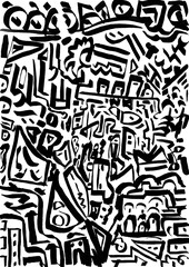Abstract hand-drawn doodle pattern in street art style with black ink lines  © stefanos