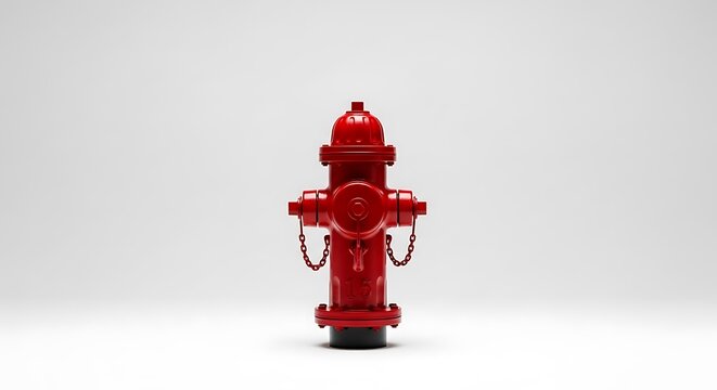 A striking red fire hydrant stands prominently against a clean, bright white background, symbolizing safety and emergency preparedness
