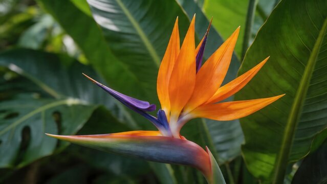 Tropical flower with orange and purple petals