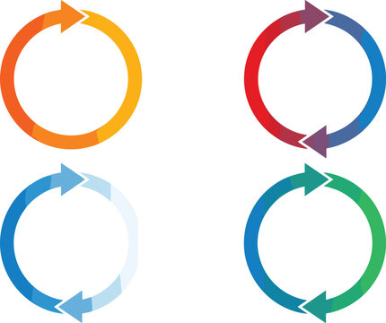 Colorful circular arrow process icon set featuring rotating cycle symbols for infographic workflow business steps recycling and continuous loop movement vector graphic design themes