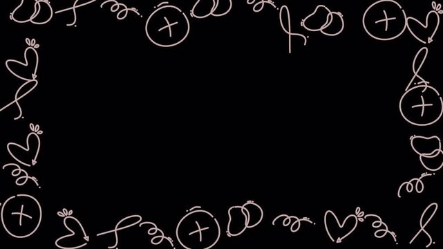 Pink Neon Heart Doodle Grid Border 4K Transparent Loop